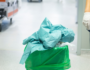 Waste bin in hospital corridor